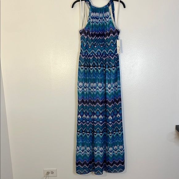 Eliza J | New halter style geometric print maxi dress Women’s size 4 sleeveless - Picture 1 of 11